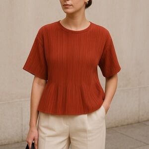 Madewell Red Pleated Flutter Sleeve Top | XXS